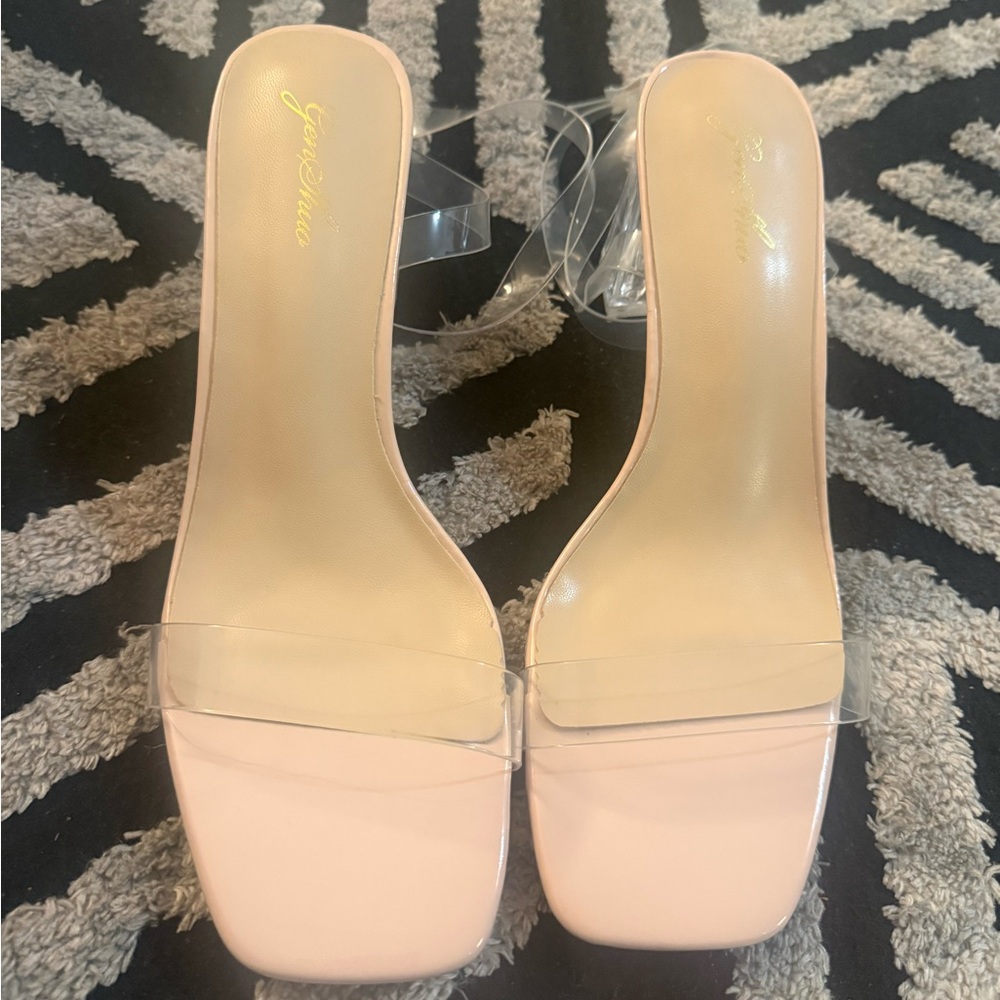 Gen shuo Clear-Strap Blush Leather Mules